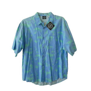 NOS Permit Button Down Hawaiian Shirt Vtg XL Geo Bright Woven Cotton SS Blue